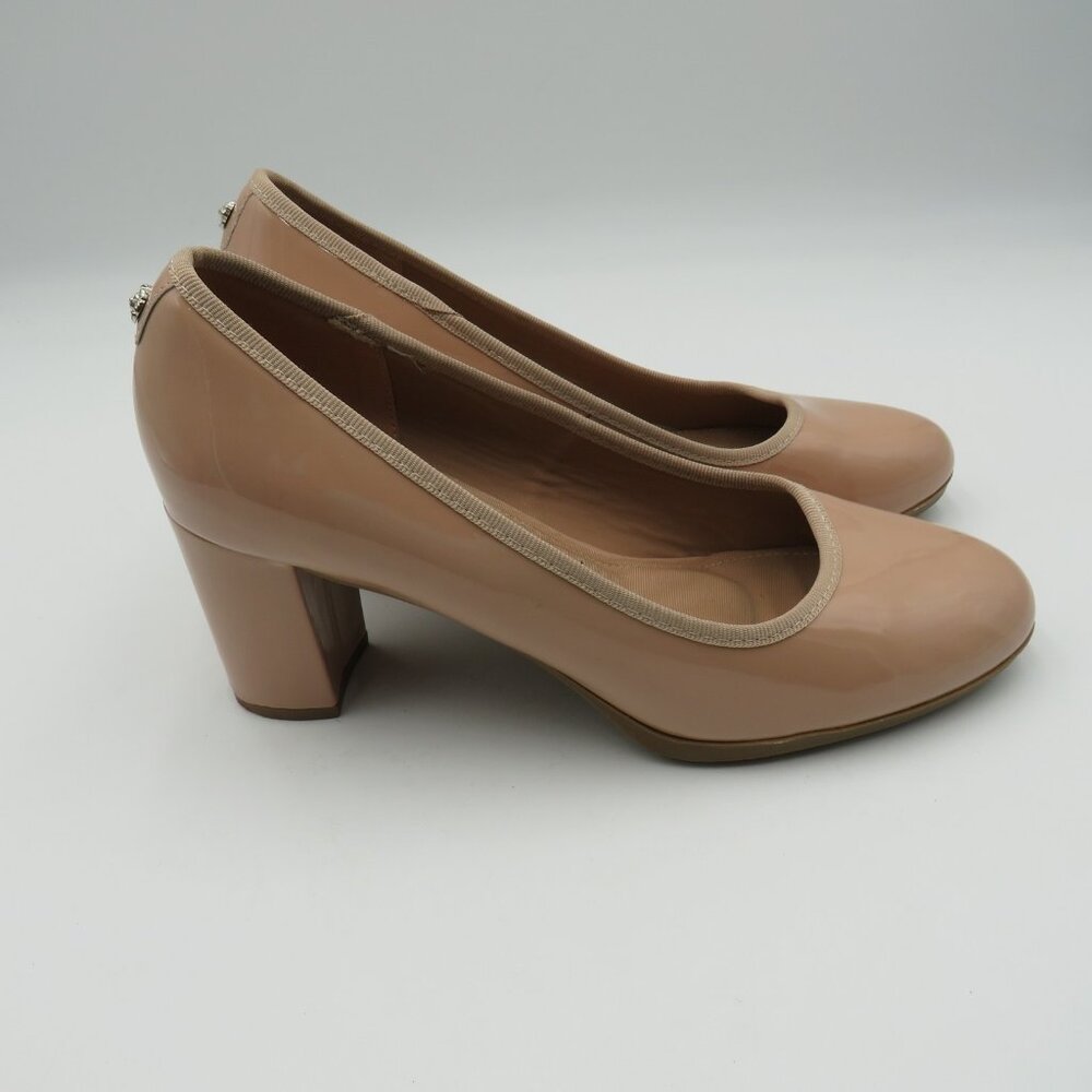 Anne Klein Nude Patent Block Heel Pumps - Picture 3 of 12